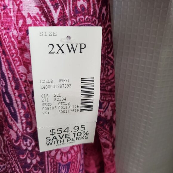 Catherines Size 2X P Top V Neck Light Jersey Knit Paisley Rhinestone Accents - Picture 6 of 10